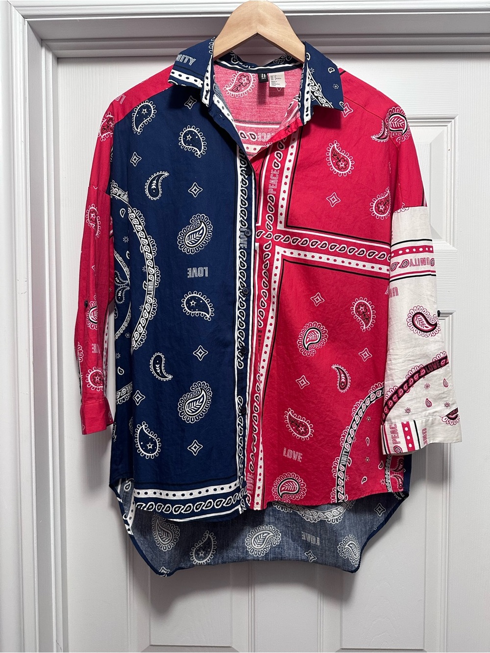 H&M Red and Navy Bandana Patchwork Shirt